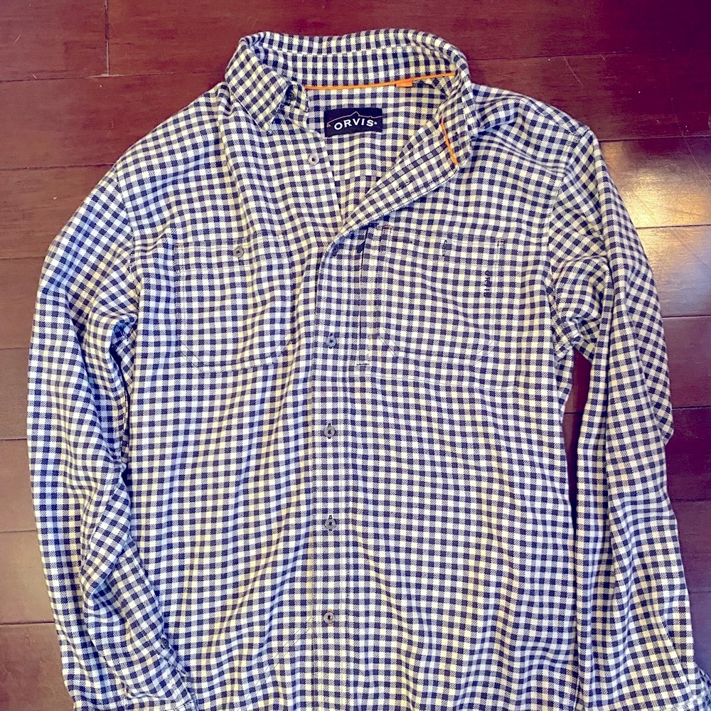 Orvis Blue and white Checkered Flannel